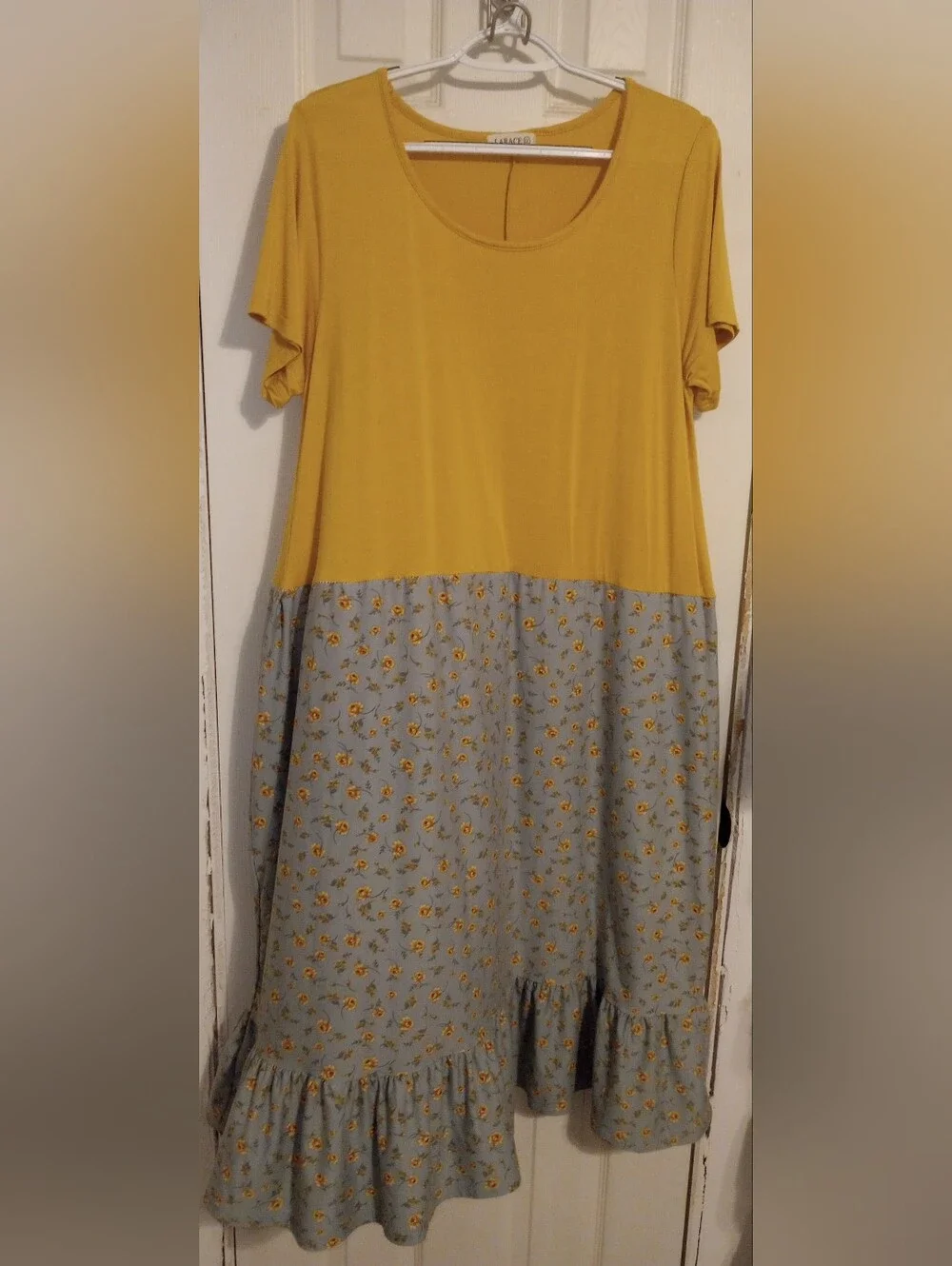 Floral Two-Tone Mustard and Light Blue Maxi Dress